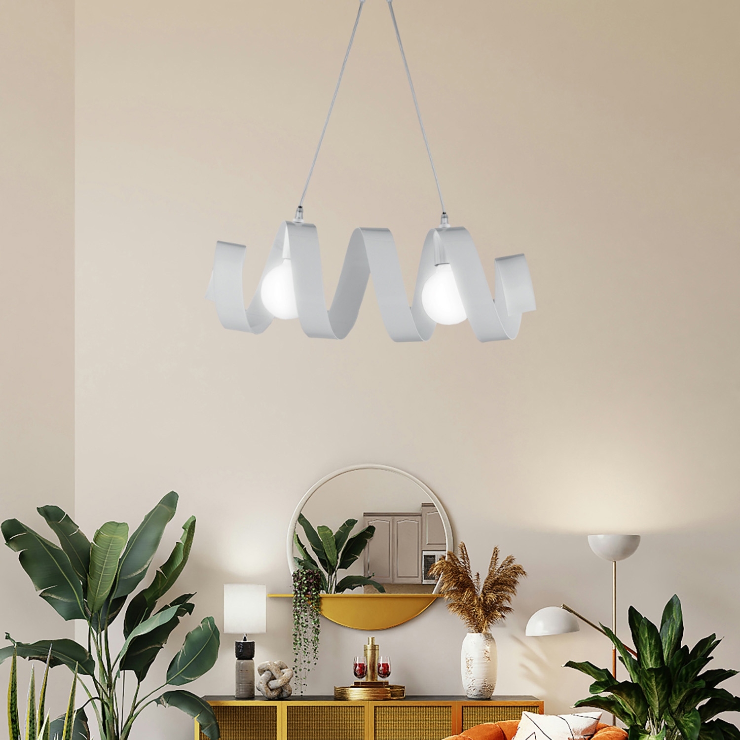 Sospensione Moderna Helix 2 Luci In Ferro Laccato Bianco BL141-2-BCO
