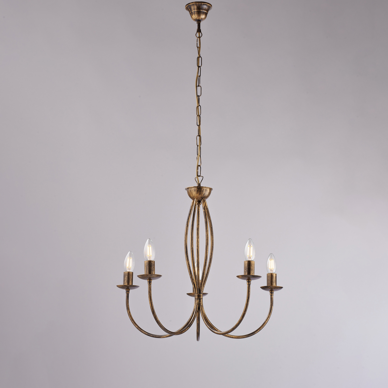 Lampadario Rustico Botte 5 Luci In Ferro Battuto Marrone E Oro BL147-5-BR
