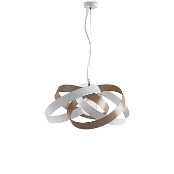 Sospensione Moderna Vertigo 1 Luce 4 Cerchi Ferro Laccato Bianco E Tortora