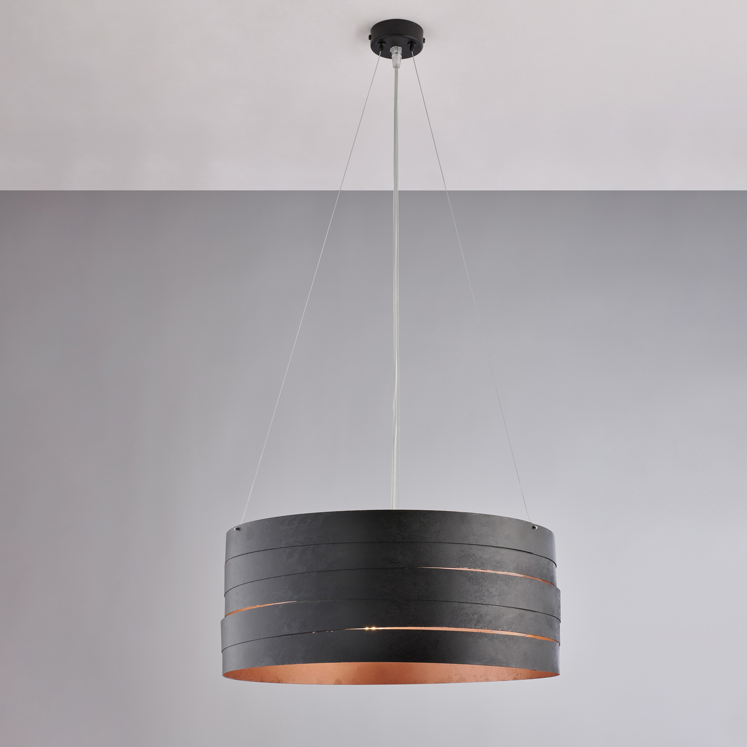 Sospensione Moderna 3 Luci Mambo Fasce Circolari Ferro Nero Rame BL157-3-NRM