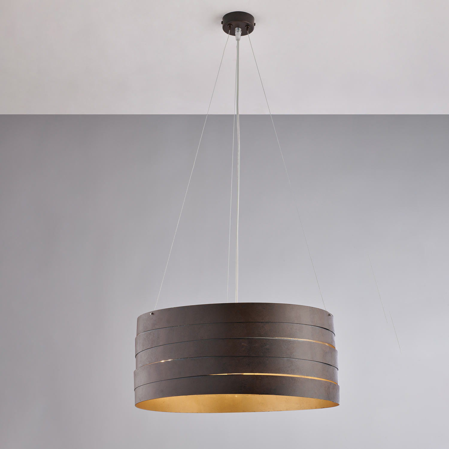Sospensione Moderna 3 Luci Mambo Fasce Circolari Ferro Ruggine Oro BL157-3-RGO