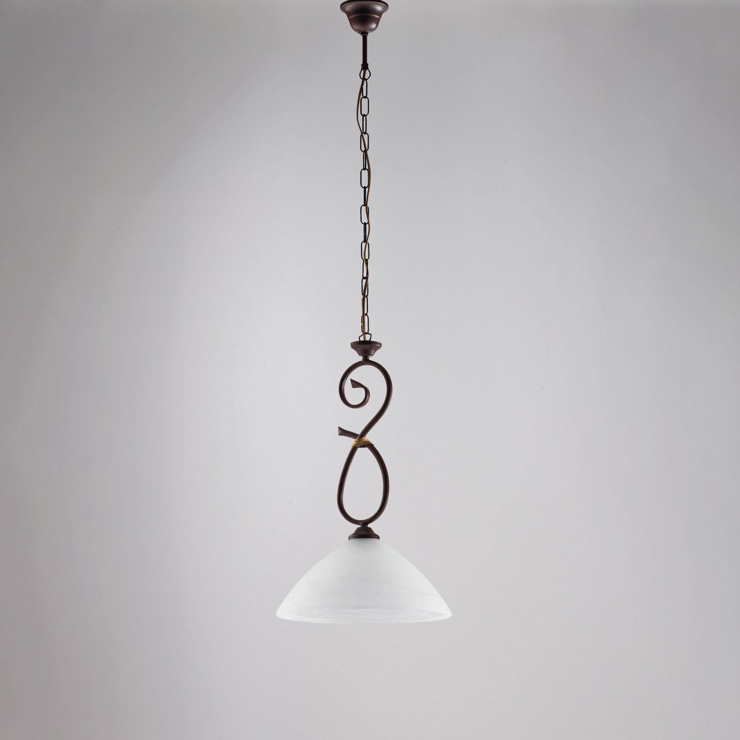 Sospensione 1 Luce Dallas Ferro Battuto Nero E Ruggine Vetro Bianco BL217-S1-RG