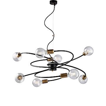 Sospensione Industrial 8 Luci Vortex Ferro Nero E Ottone Brunito