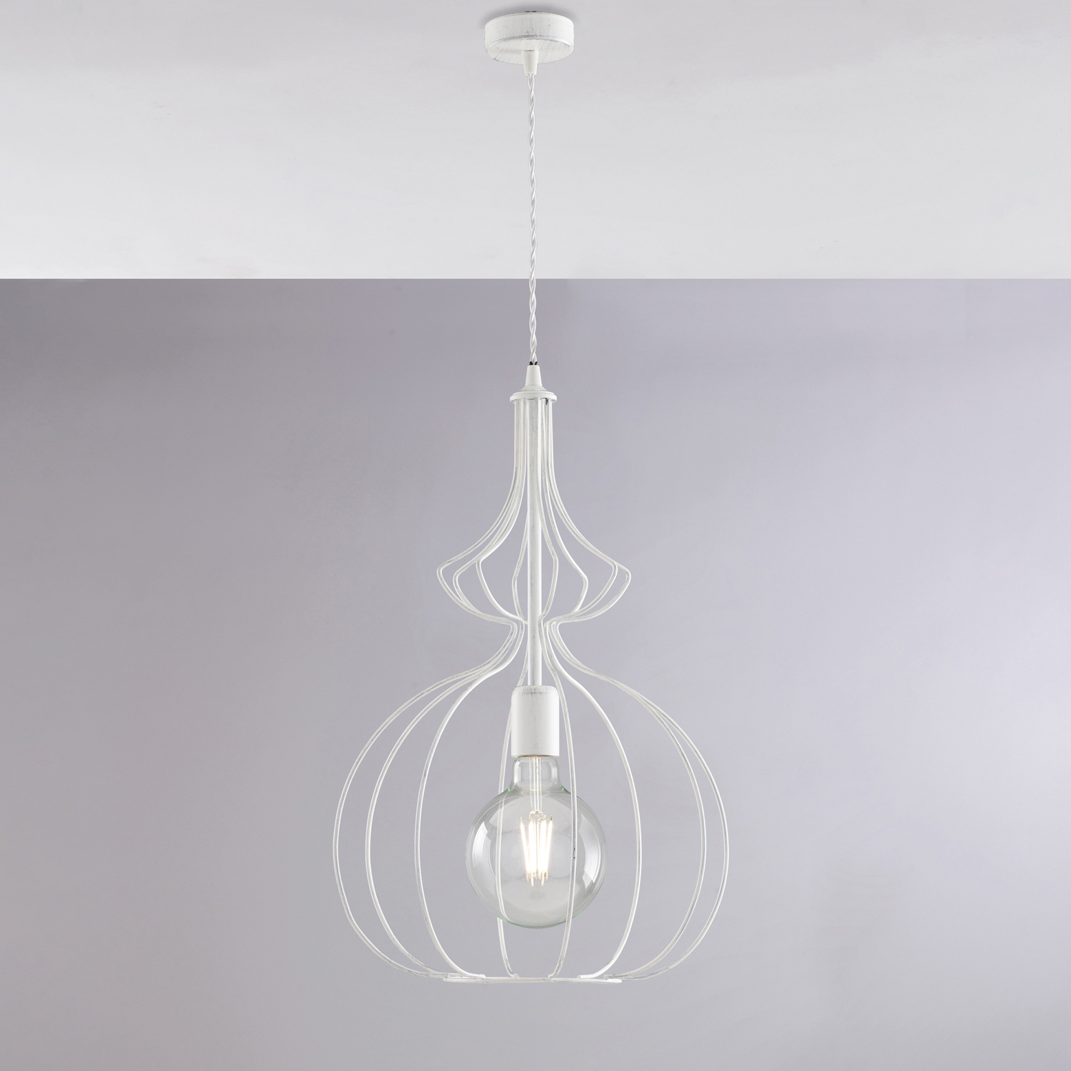 Sospensione Industrial 1Luce Olimpia Gabbia Ferro Laccato Bianco E Argento BL221-BA