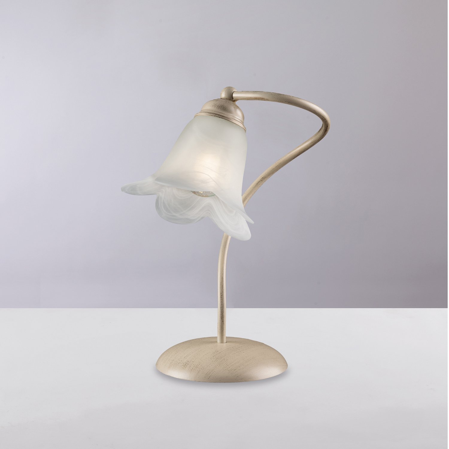 Lumetto 1 Luce Alice Ferro Battuto Avorio E Oro Vetro Bianco BL230-LT-AV