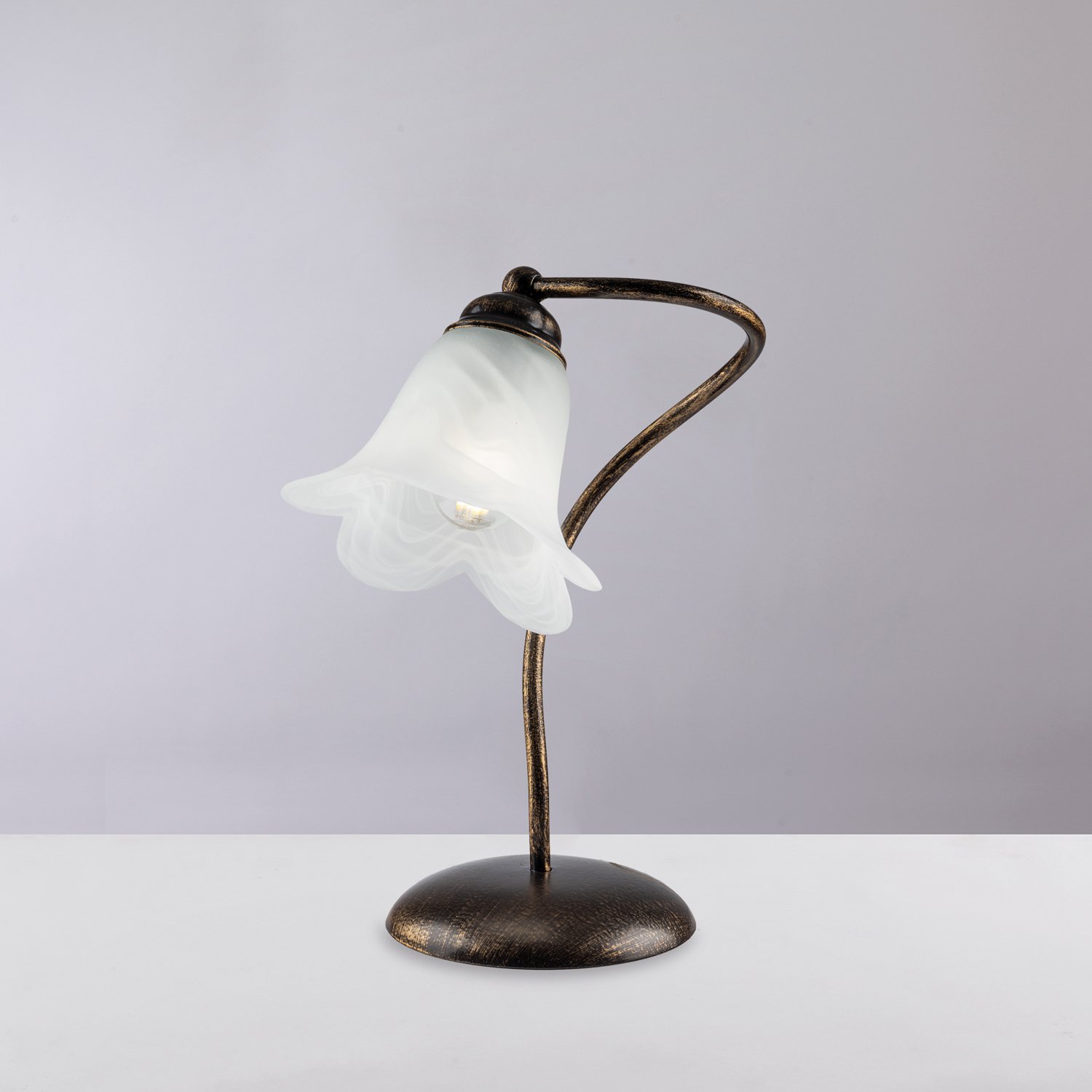 Lumetto 1 Luce Alice Ferro Battuto Marrone E Oro Vetro Bianco BL230-LT-BR