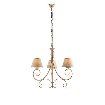 Lampadario 3 Luci Vienna Ferro Avorio E Oro Con Paralumi In Pvc