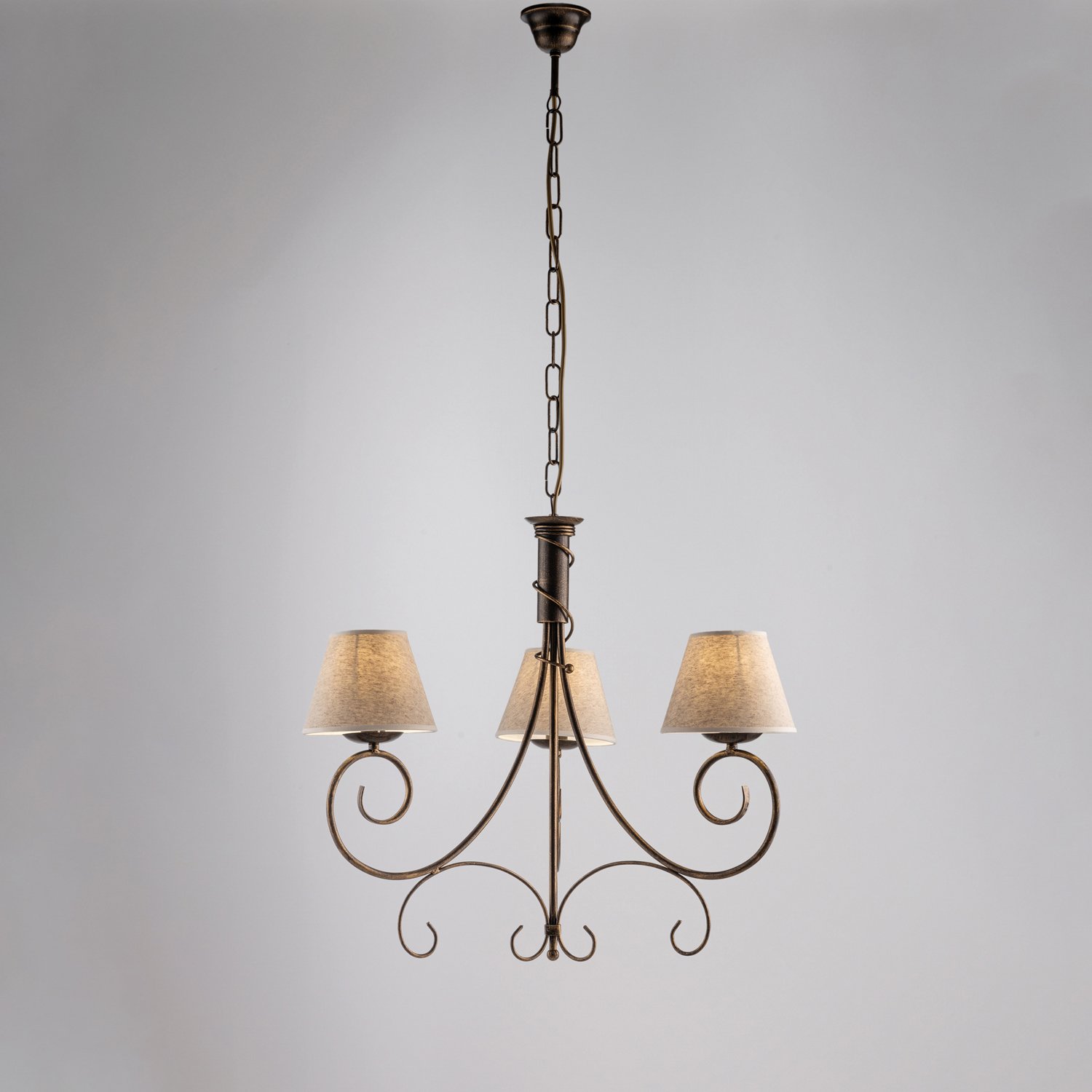 Lampadario 3 Luci Vienna Ferro Marrone E Oro Con Paralumi In Pvc BL258-3-BR
