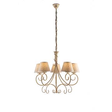 Lampadario 5 Luci Vienna Ferro Avorio E Oro Con Paralumi In Pvc