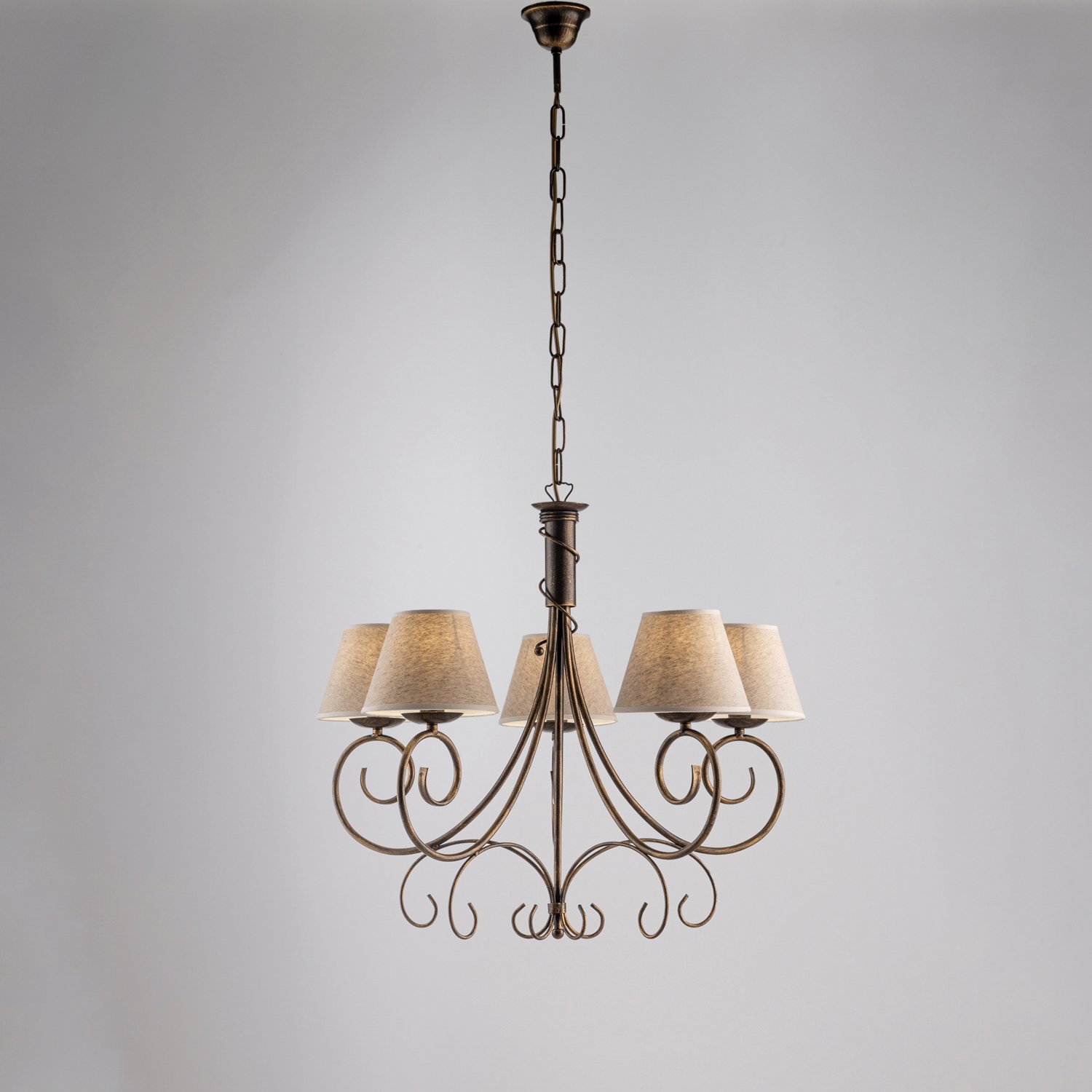Lampadario 5 Luci Vienna Ferro Marrone E Oro Con Paralumi In Pvc BL258-5-BR