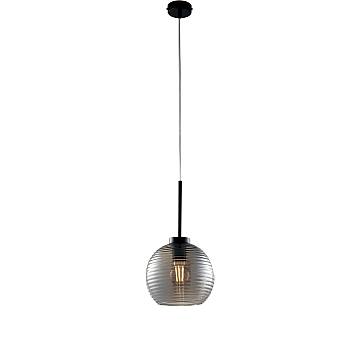 Sospensione Moderna Ankara 1 Luce Ferro Nero Vetro Soffiato Grigio Specchiato