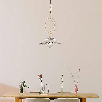 Sospensione Country Chic Bistrot 1 Luce Avorio Con Ceramica Vietrese