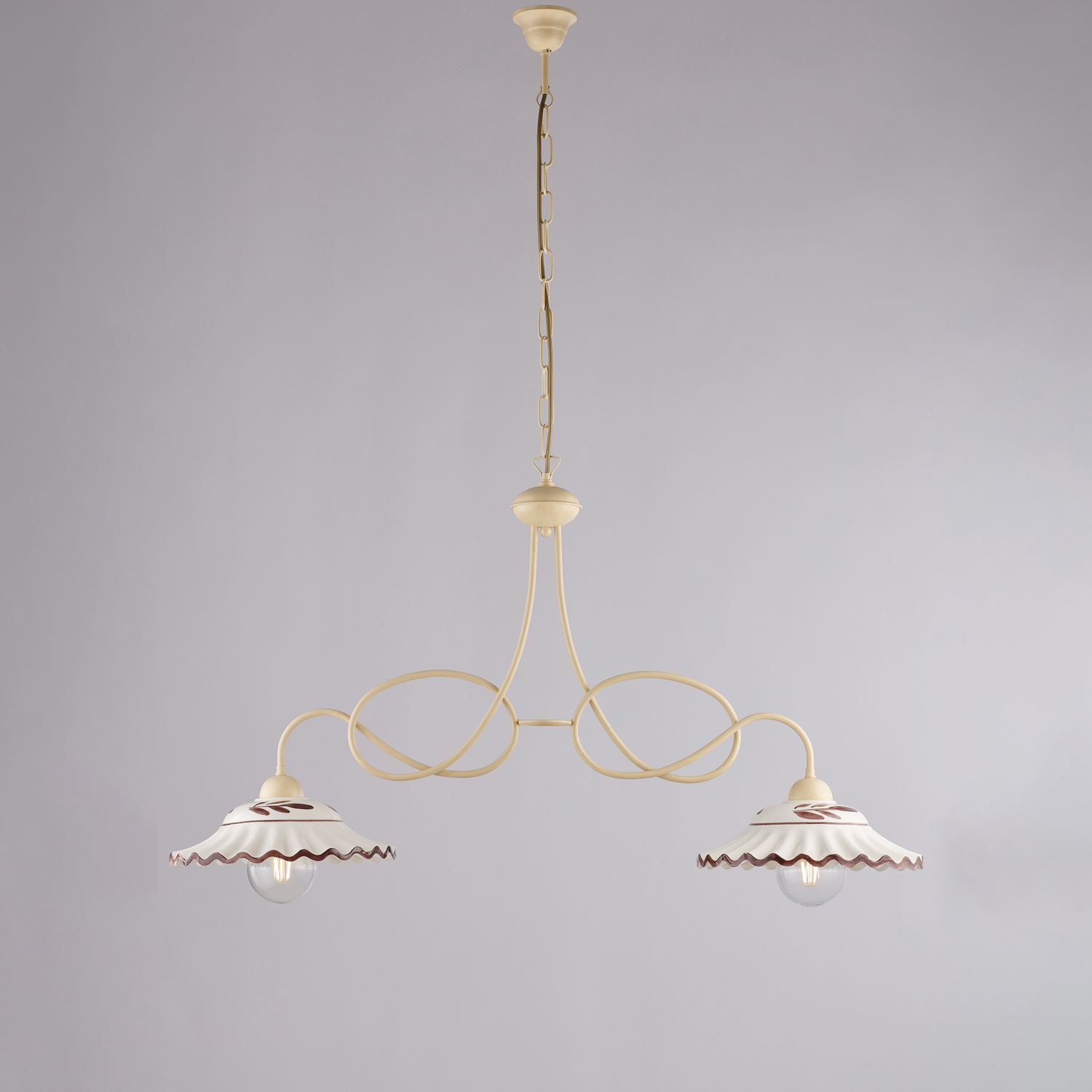 Bilanciere Country Chic Bistrot 2 Luci Avorio Con Ceramica Vietrese Bilanciere Country Chic Bistrot 2 Luci Avorio Con Ceramica Vietrese