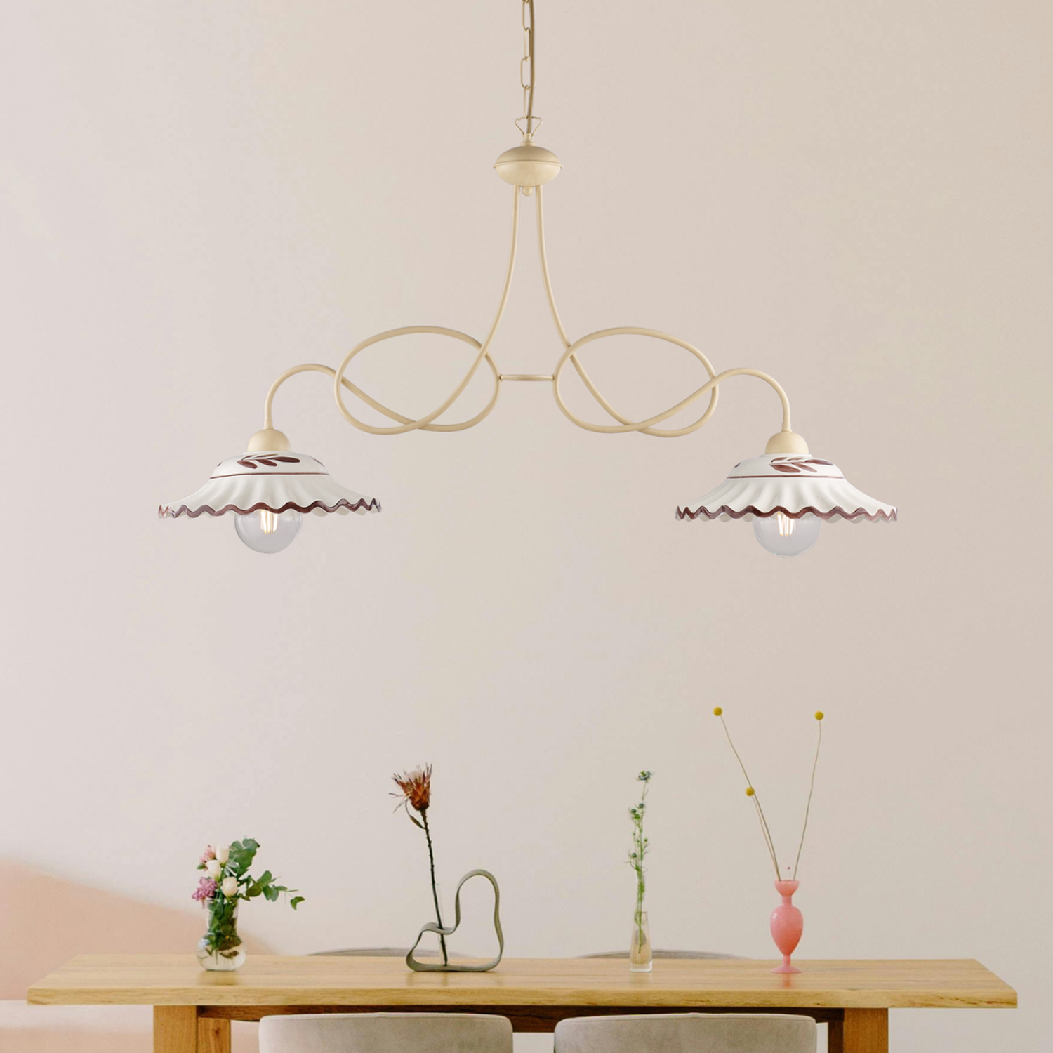 Bilanciere Country Chic Bistrot 2 Luci Avorio Con Ceramica Vietrese Bilanciere Country Chic Bistrot 2 Luci Avorio Con Ceramica Vietrese