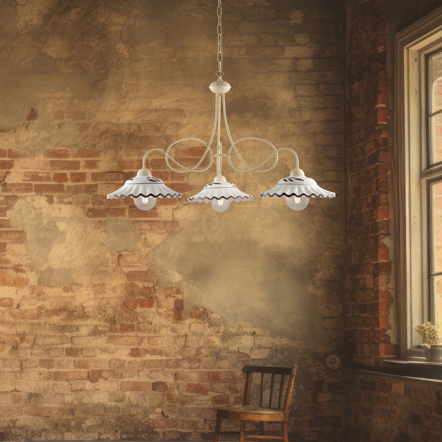 Lampadario Country Chic Bistrot 3 Luci Avorio Con Ceramica Vietrese Lampadario Country Chic Bistrot 3 Luci Avorio Con Ceramica Vietrese