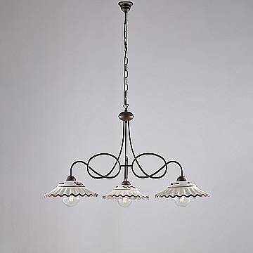 Lampadario Country Chic Bistrot 3 Luci Ruggine Con Ceramica Vietrese