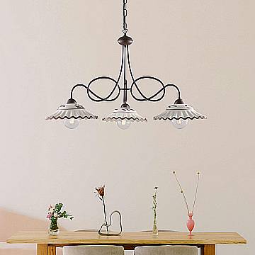 Lampadario Country Chic Bistrot 3 Luci Ruggine Con Ceramica Vietrese