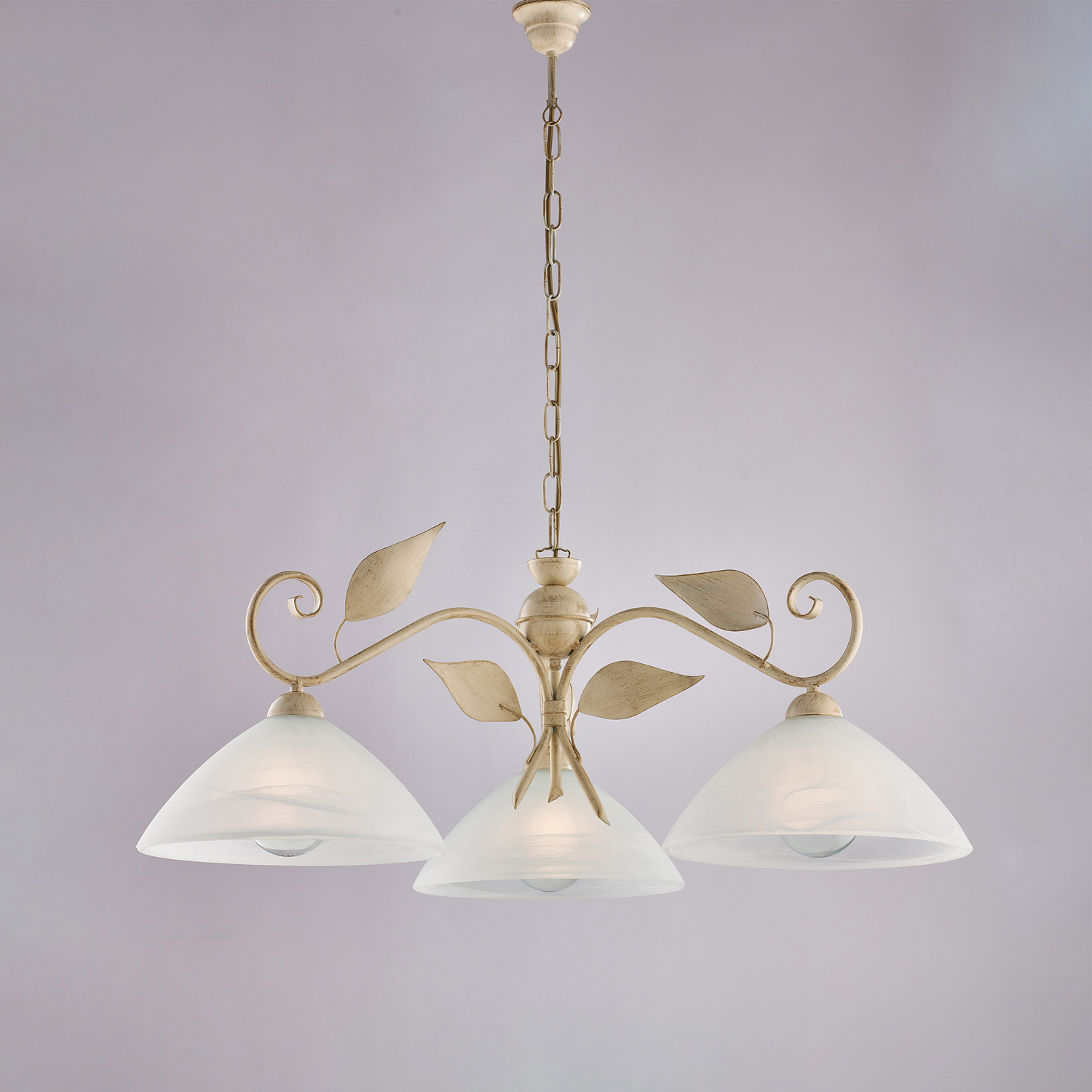 Lampadario Classico Esse 3 Luci Ferro Battuto E Vetro Avorio E Oro BL313-3-AV