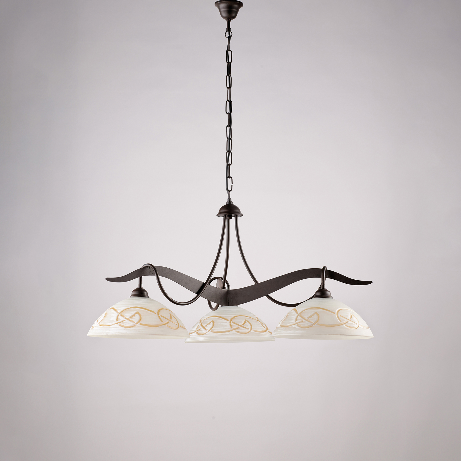 Sospensione 3 Luci Bilbao In Ferro Laccato Nero Ruggine E Vetro Bianco Ambra BL324-3-RG