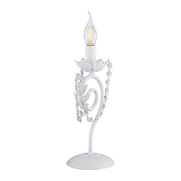 Lumetto Shabby Damasco 1 Luce Ferro Battuto Bianco E Cristalli