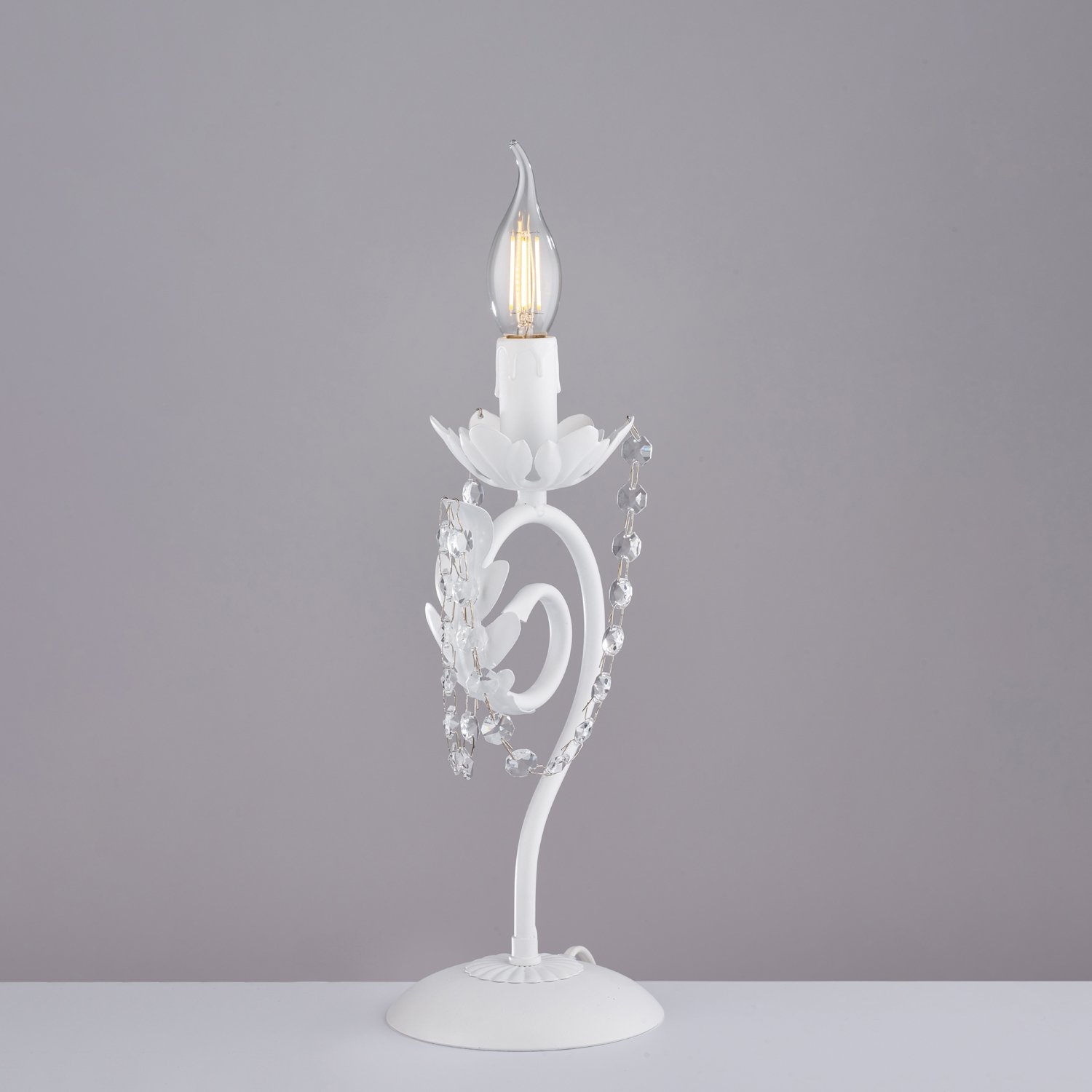 Lumetto Shabby Damasco 1 Luce Ferro Battuto Bianco E Cristalli BL77-LT-BCO