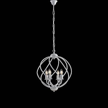 Lampadario A Gabbia 4 Luci Ferro Bianco E Argento Serie Katerina