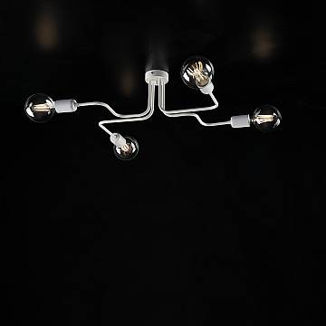 Plafoniera Industrial 4 Luci Ferro Bianco E Argento Serie Loft Plafoniera Industrial 4 Luci Ferro Bianco E Argento Serie Loft