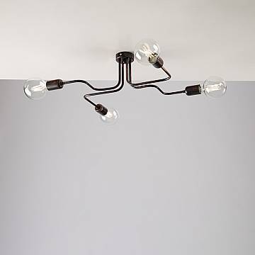 Plafoniera Industrial 4 Luci Ferro Nero E Rame Serie Loft Plafoniera Industrial 4 Luci Ferro Nero E Rame Serie Loft
