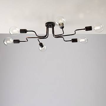 Plafoniera Industrial 6 Luci Ferro Nero E Rame Serie Loft Plafoniera Industrial 6 Luci Ferro Nero E Rame Serie Loft