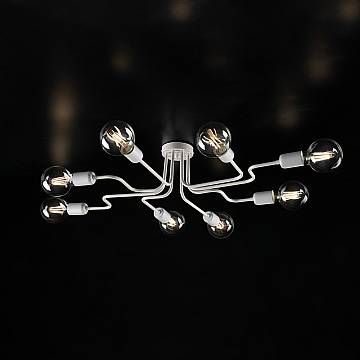 Plafoniera Industrial 8 Luci Ferro Bianco E Argento Serie Loft Plafoniera Industrial 8 Luci Ferro Bianco E Argento Serie Loft
