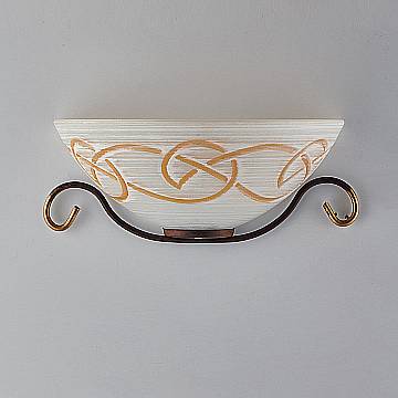 Applique Rustico 1 Luce Ferro Battuto Nero E Ruggine Vetro Ambra Serie Faraone