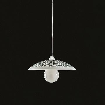 Sospensione Diam.40 cm 1 Luce Plastica Vetro Serigrafato Bianco e Grigio Serie Dodo
