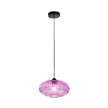 Sospensione Ovale Moderna Plisse Rosa 1 Luce E27 In Vetro Rigato