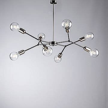Sospensione Minimale 8 Luci Ferro Nero Satinato E Cromo Serie Hex