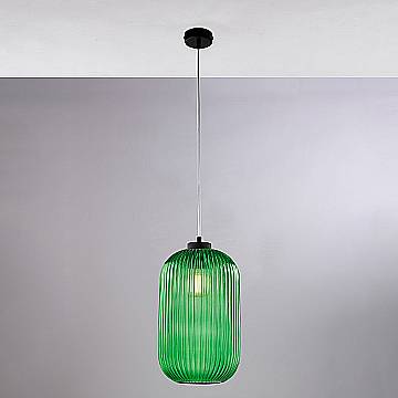 Sospensione 1 Luce Krizia In Ferro Nero E Vetro Verde Effetto Plisse'