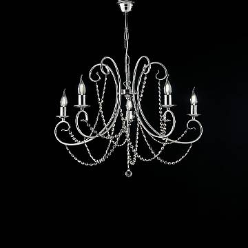 Lampadario Shabby Chic Magda Metallo E Cristallo Cromo E Cristallo 5 Luci E14