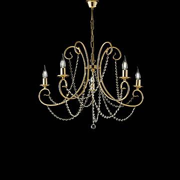 Lampadario Shabby Chic Magda Metallo E Cristallo Oro 5 Luci E14