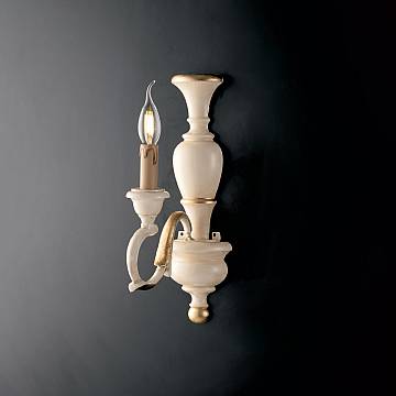 Applique Shabby Chic Fiorenza Legno Avorio Oro 1 Luce E14
