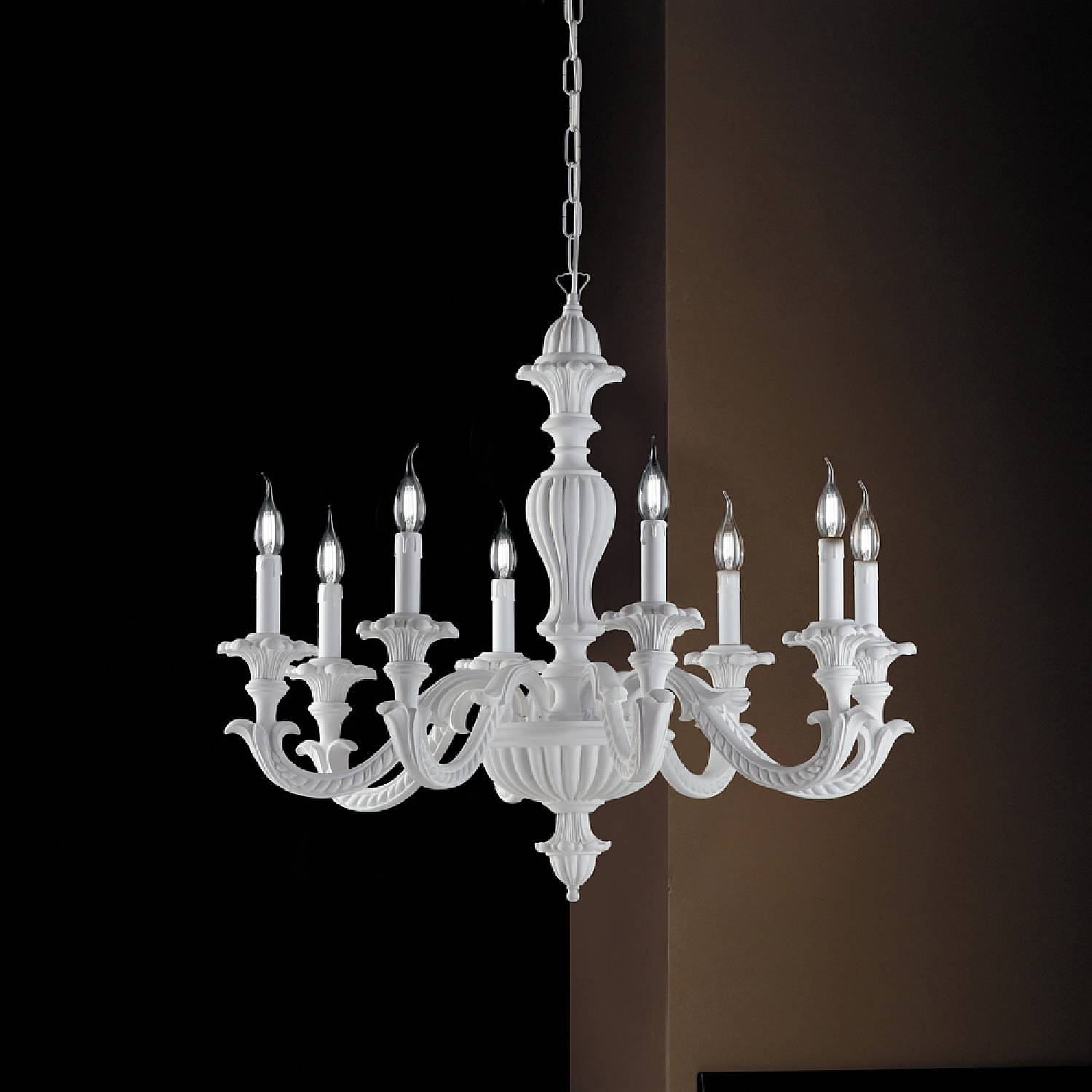 Lampadario Shabby Chic Leonardo Legno Bianco 8 Luci E14 BL180-8-BCO