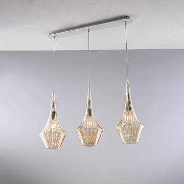 Lampadario Binario Moderno Zeus Metallo Bianco Vetro Ambra 3 Luci E27