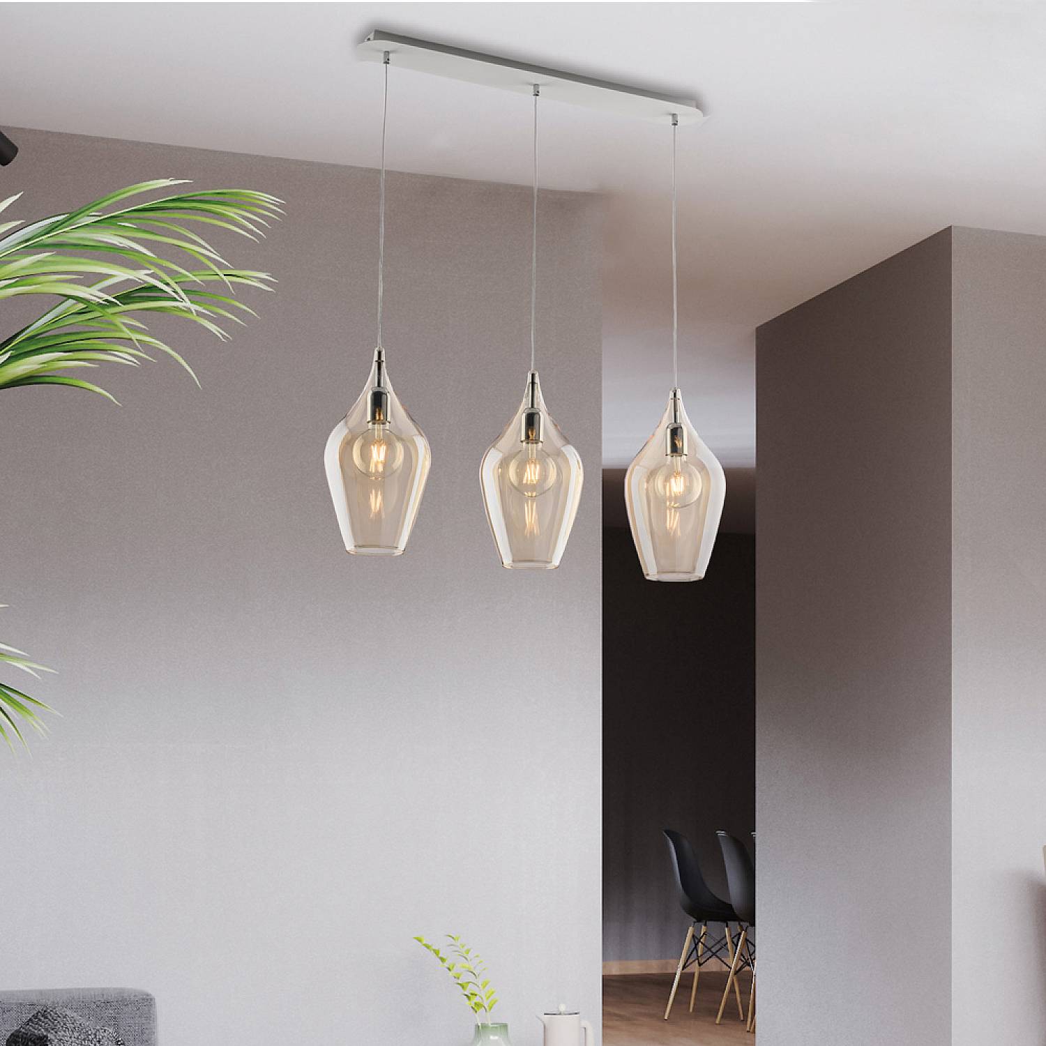 Lampadario Binario Contemporaneo Ares Metallo Ambra 3 Luci E27 BL273-BIN3-AM