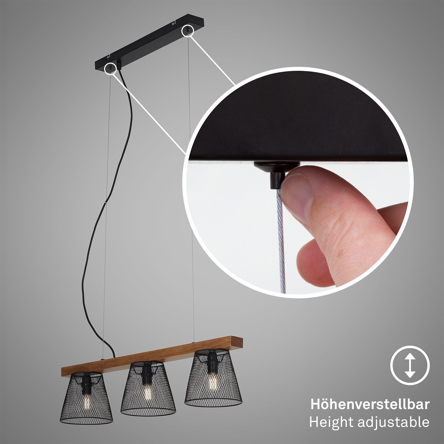 Lampadario A Sospensione Vintage Taunuds Metallo Legno Nero 3 Luci Luci E14 4077035