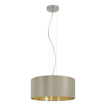 Lampadario A Sospensione Contemporaneo Maserlo Acciaio Nichel Tortora 3 Luci E27