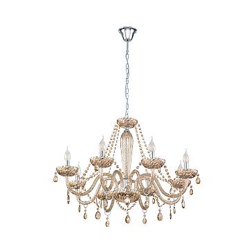 Lampadario A Sospensione Classico Basilano Acciaio Cromo Vetro 8 Luci E14