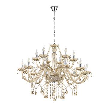 Lampadario A Sospensione Classico Basilano Acciaio Cromo Vetro 18 Luci E14