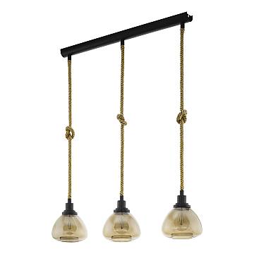Lampadario A Sospensione Vintage Rampside Acciaio Nero Vetro 3 Luci E27 Lampadario A Sospensione Vintage Rampside Acciaio Nero Vetro 3 Luci E27