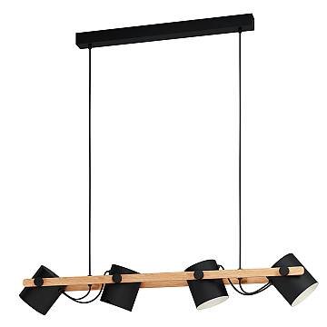 Lampadario A Sospensione Vintage Hornwood Acciaio Nero Legno 4 Luci E27 Lampadario A Sospensione Vintage Hornwood Acciaio Nero Legno 4 Luci E27