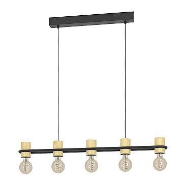 Lampadario A Sospensione Vintage Chieveley Acciaio Nero Legno 5 Luci E27 Lampadario A Sospensione Vintage Chieveley Acciaio Nero Legno 5 Luci E27