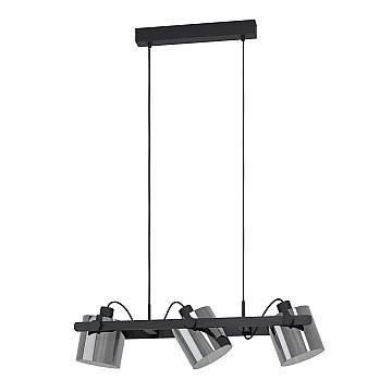 Lampadario A Sospensione Vintage Hornwood 2 Acciaio Nero Vetro 3 Luci E27 Lampadario A Sospensione Vintage Hornwood 2 Acciaio Nero Vetro 3 Luci E27