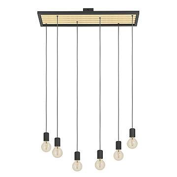 Lampadario A Sospensione Vintage Consett Acciaio Nero Legno 6 Luci E27 Lampadario A Sospensione Vintage Consett Acciaio Nero Legno 6 Luci E27